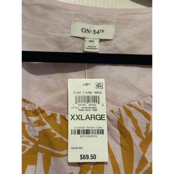 On-34th XXL Pink and Yellow Leaf Print Summer Midi Dress, Open Back, NWT - Picture 8 of 16